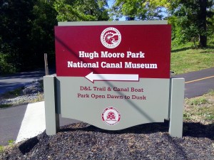 Hugh Moore park Canal Museum sign by switchback
