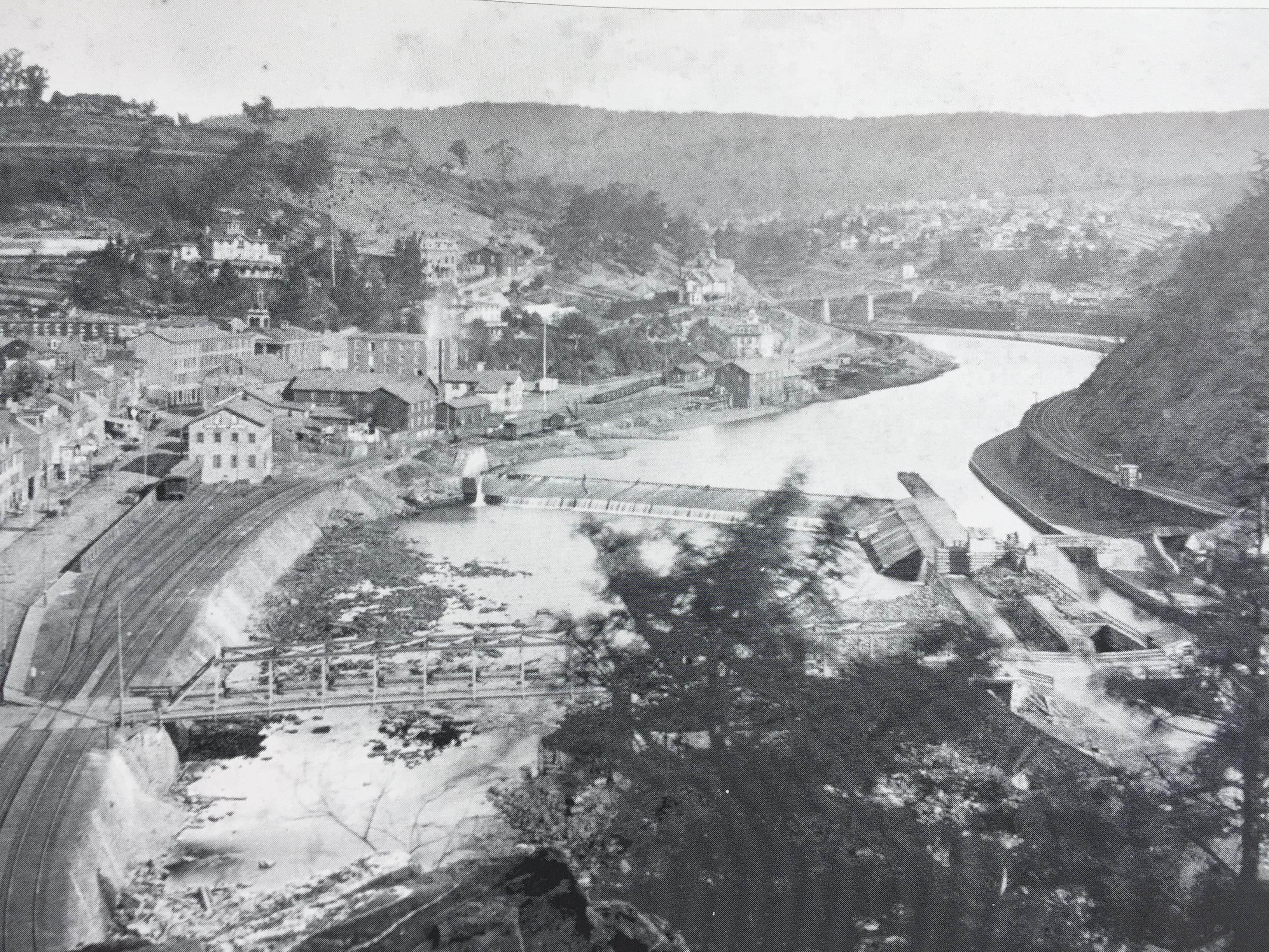 Historic photo of the mansion house bridge in Jim Thorpe, Pennsylvania.