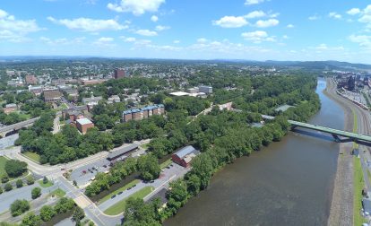 Drone photo over Bethlehem, PA, a D&L Trail Town.