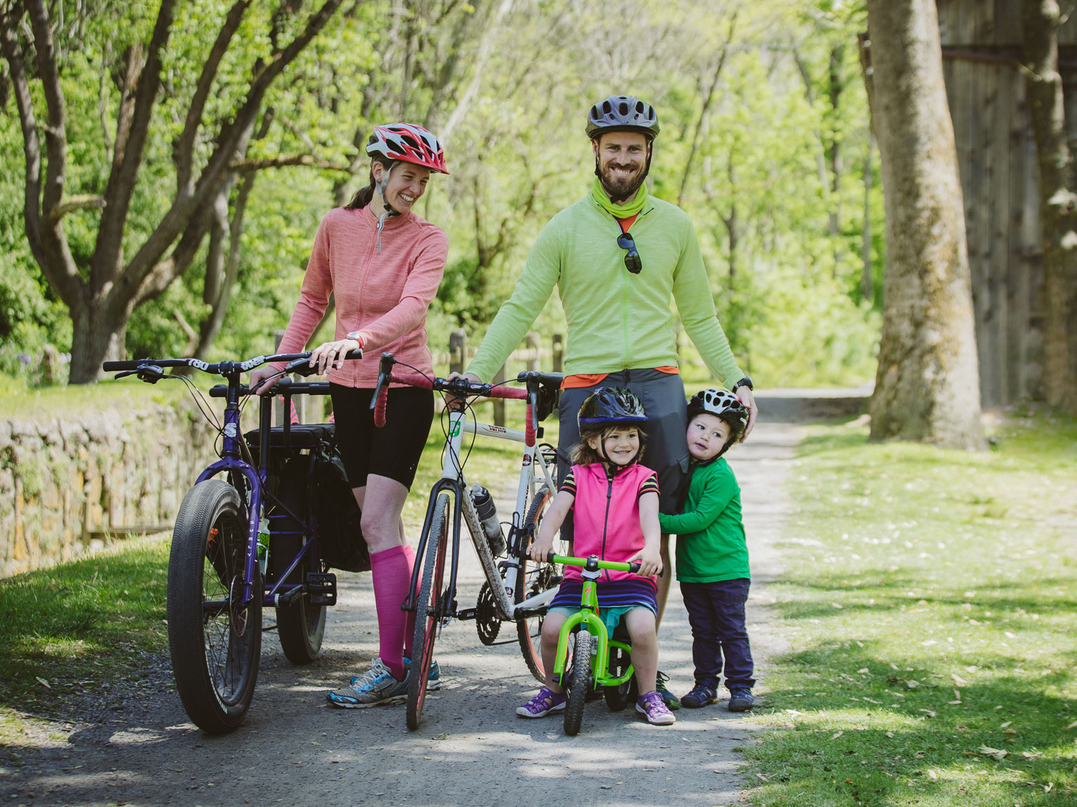 Family walking on D&L Trail