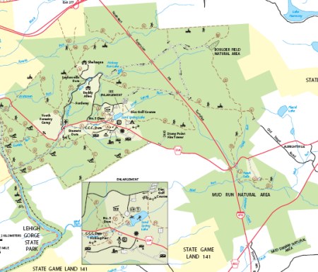 A downloadable map of Hickory Run State Park is available from the park's website.