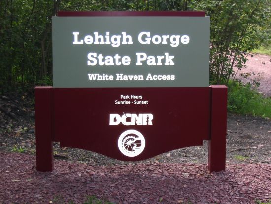A new entrance sign welcomes visitors to Lehigh Gorge State Park.