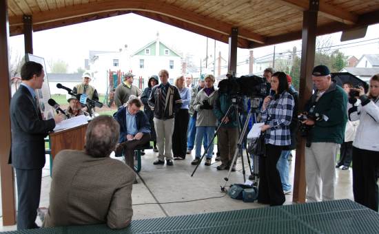 DCNR Secretary Quigley addresses D&L Trail advocates and members of the press at Monday's dedication.